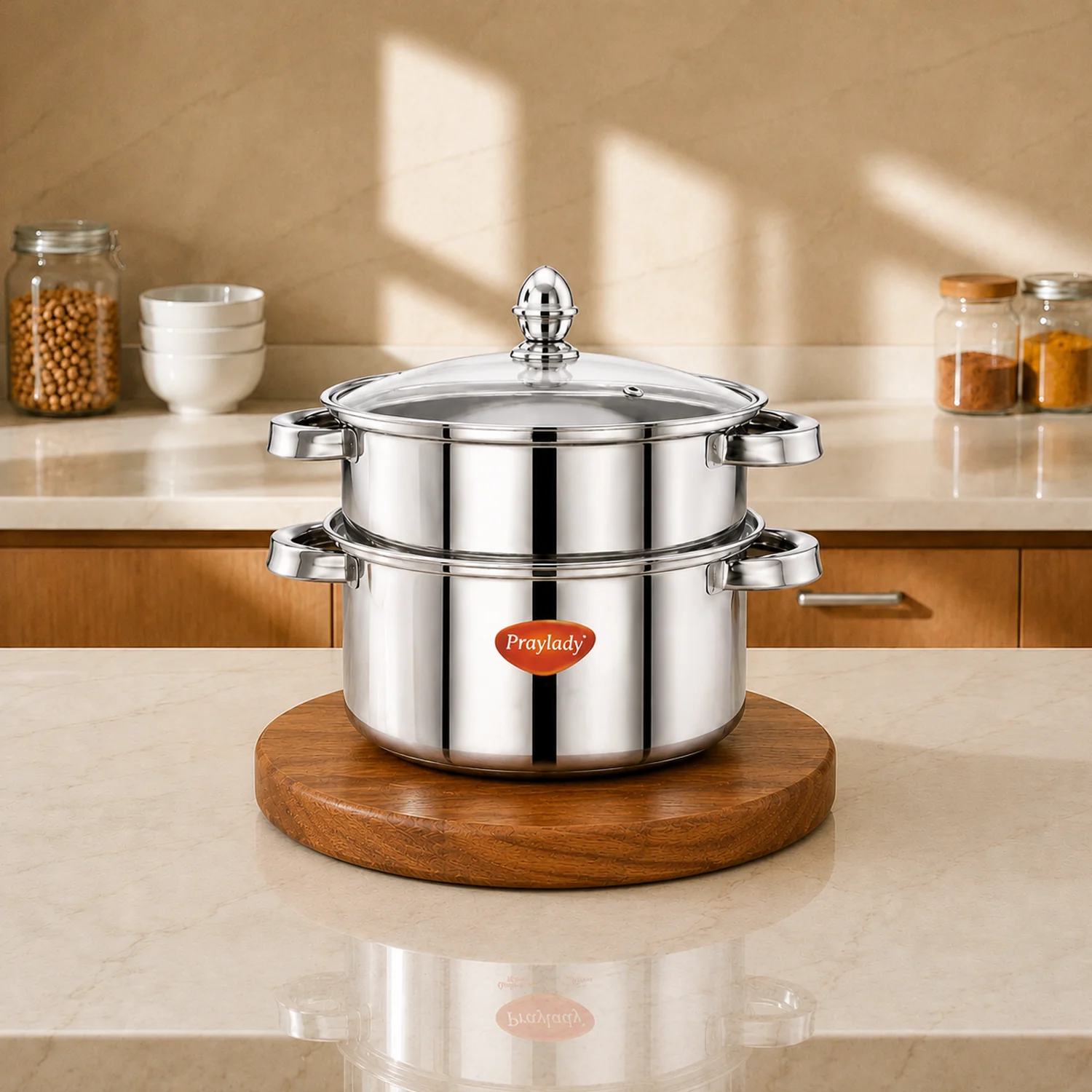 PrayLady 2L Triply Pressure Cooker with 20cm 2-Tier Steamer