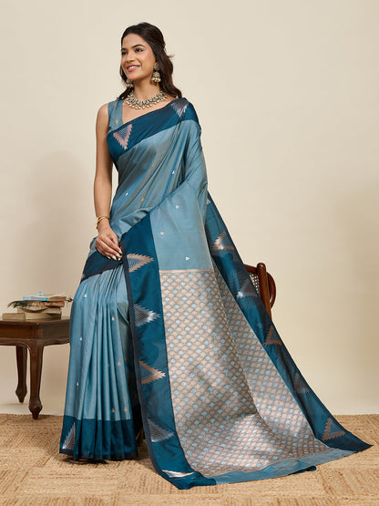 Vedant Vastram Soft Litchi Silk Banarasi Silk Jacquard Saree - Rama
