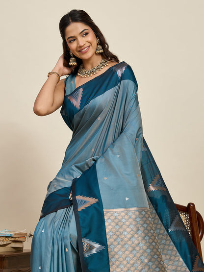 Vedant Vastram Soft Litchi Silk Banarasi Silk Jacquard Saree - Rama