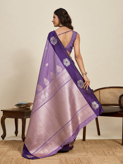 Vedant Vastram Soft Litchi Silk Banarasi Silk Jacquard Saree - Lavender