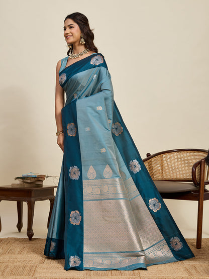 Vedant Vastram Soft Litchi Silk Banarasi Silk Jacquard Saree - Rama