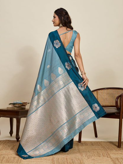 Vedant Vastram Soft Litchi Silk Banarasi Silk Jacquard Saree - Rama