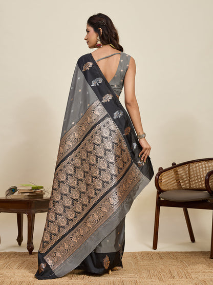 Vedant Vastram Soft Litchi Silk Banarasi Silk Jacquard Saree - Black