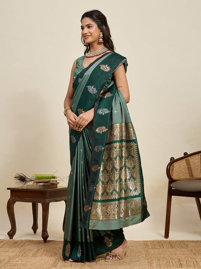 Vedant Vastram Soft Litchi Silk Banarasi Silk Jacquard Saree - Green