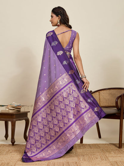 Vedant Vastram Soft Litchi Silk Banarasi Silk Jacquard Saree - Lavender