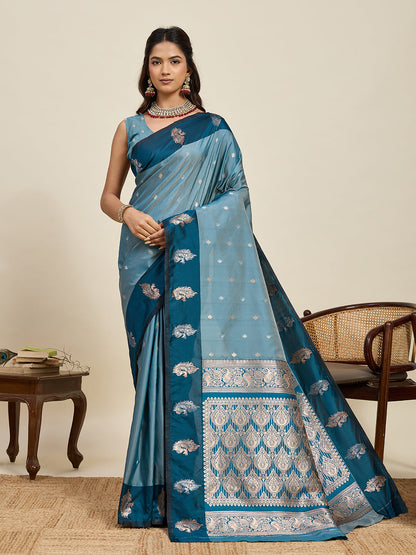 Vedant Vastram Soft Litchi Silk Banarasi Silk Jacquard Saree - Rama