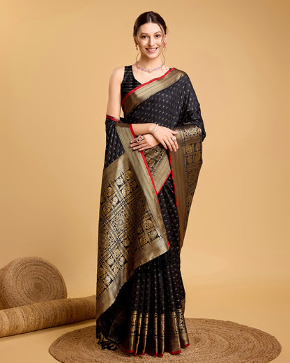 Vedant Vastram Soft Litchi Silk Banarasi Silk Saree - Black