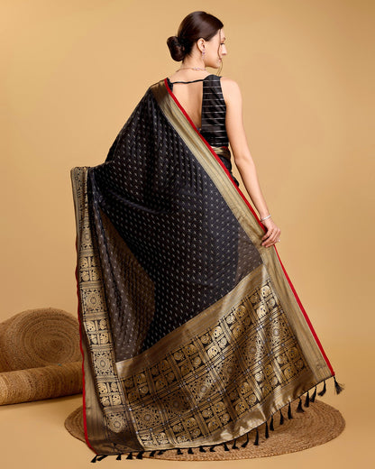 Vedant Vastram Soft Litchi Silk Banarasi Silk Saree - Black