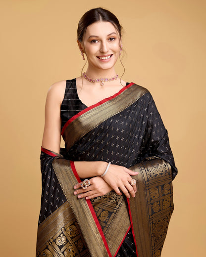 Vedant Vastram Soft Litchi Silk Banarasi Silk Saree - Black