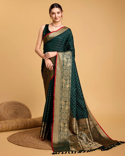 Vedant Vastram Soft Litchi Silk Banarasi Silk Saree - Green