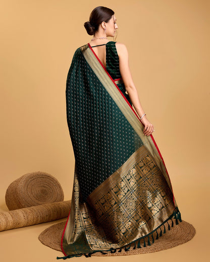 Vedant Vastram Soft Litchi Silk Banarasi Silk Saree - Green