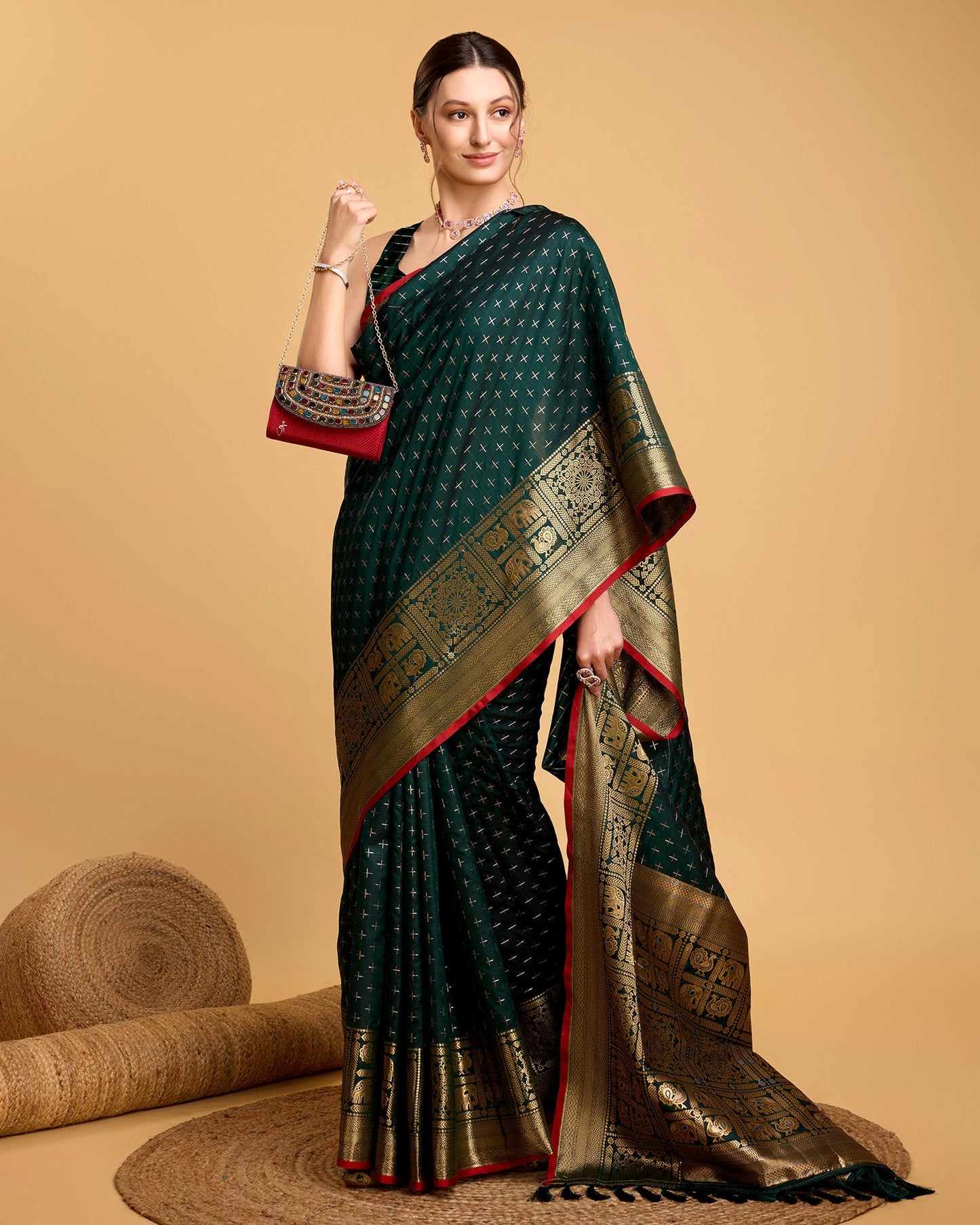 Vedant Vastram Soft Litchi Silk Banarasi Silk Saree - Green