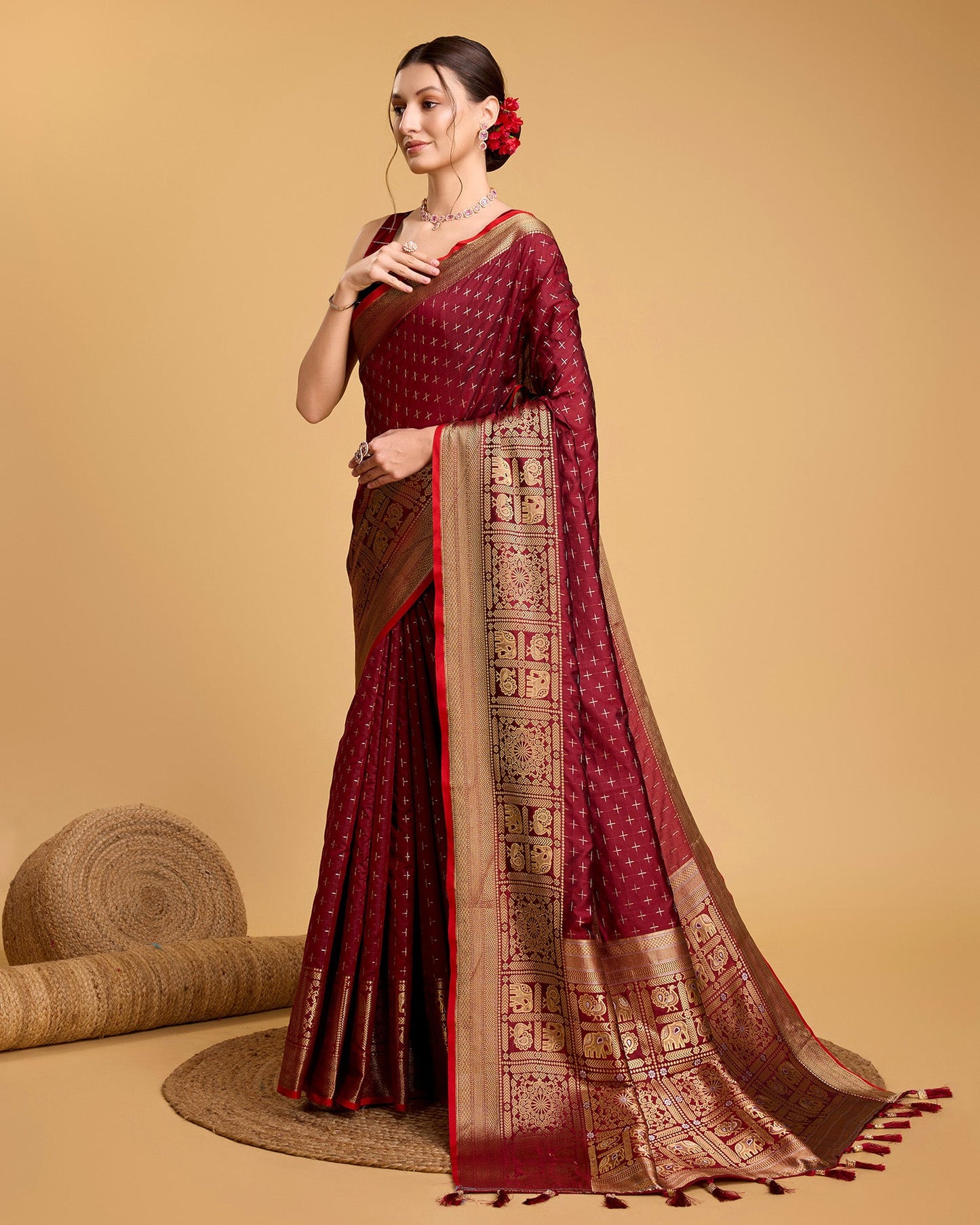 Vedant Vastram Soft Litchi Silk Banarasi Silk Saree - Maroon