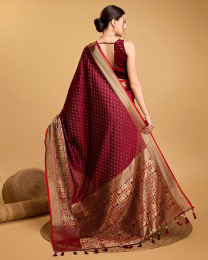 Vedant Vastram Soft Litchi Silk Banarasi Silk Saree - Maroon