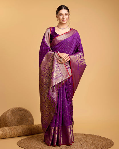 Vedant Vastram Soft Litchi Silk Banarasi Silk Saree - Purple