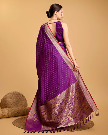 Vedant Vastram Soft Litchi Silk Banarasi Silk Saree - Purple