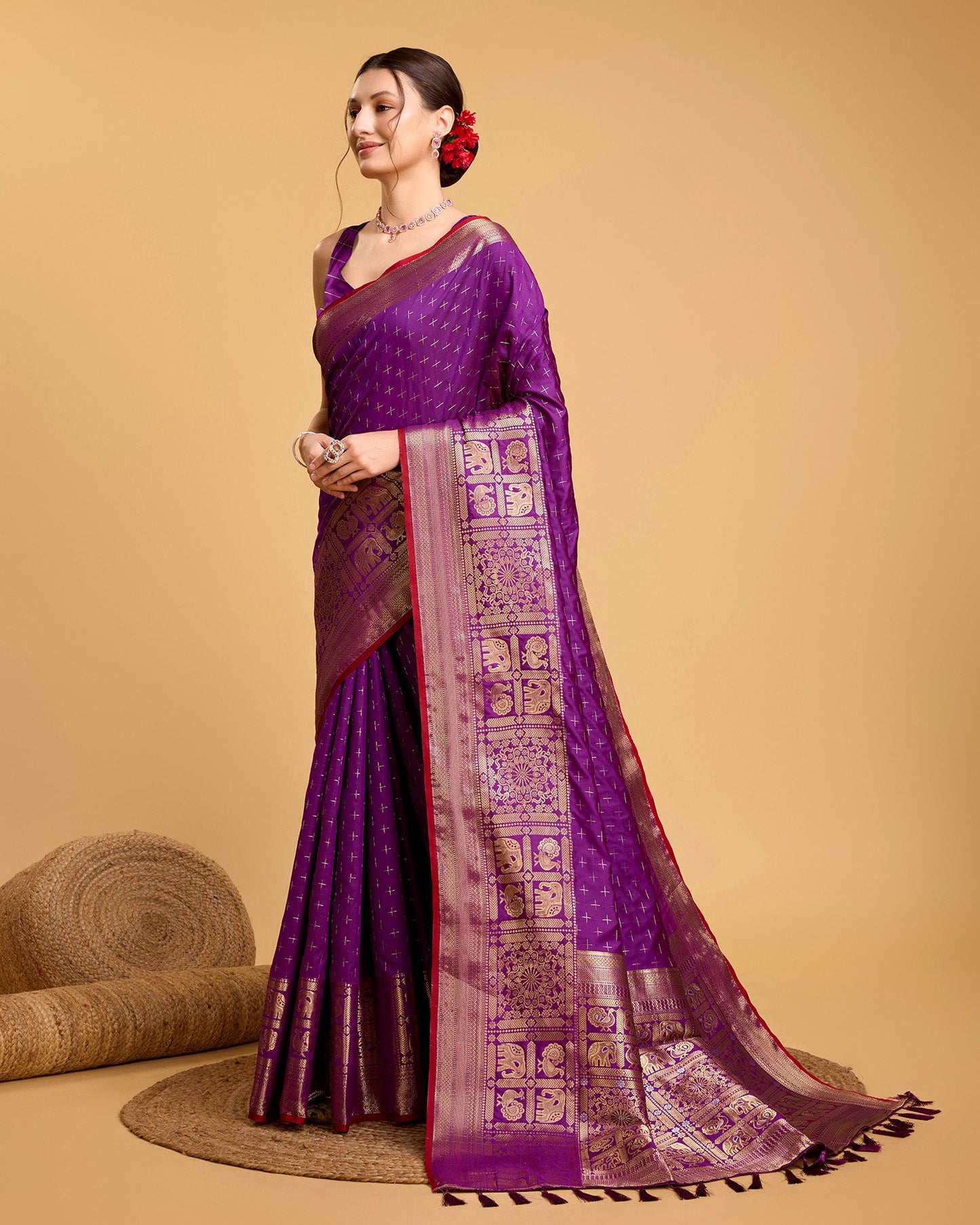 Vedant Vastram Soft Litchi Silk Banarasi Silk Saree - Purple