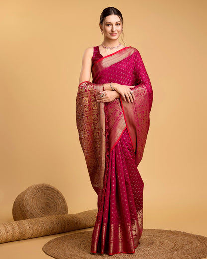 Vedant Vastram Soft Litchi Silk Banarasi Silk Saree - Rani