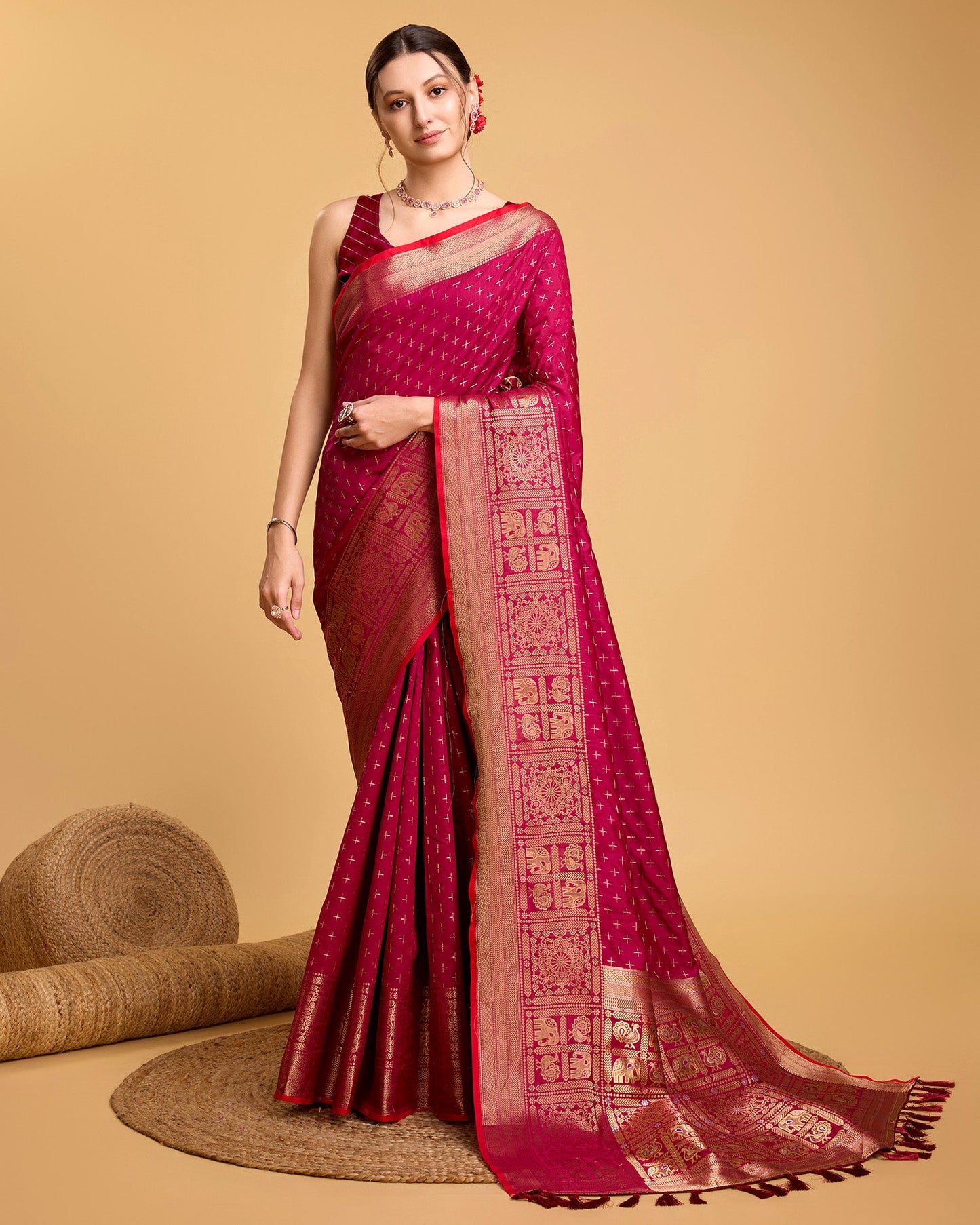 Vedant Vastram Soft Litchi Silk Banarasi Silk Saree - Rani