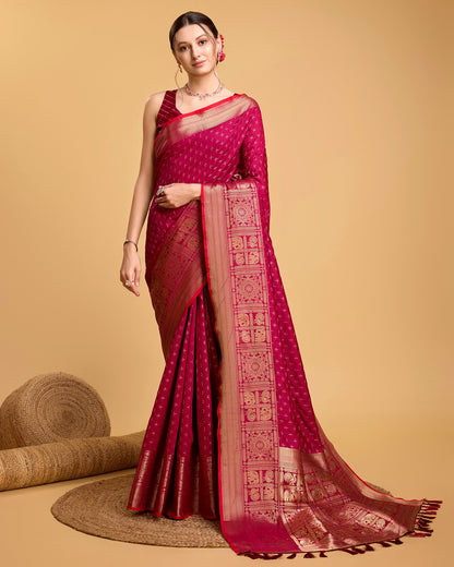 Vedant Vastram Soft Litchi Silk Banarasi Silk Saree - Rani