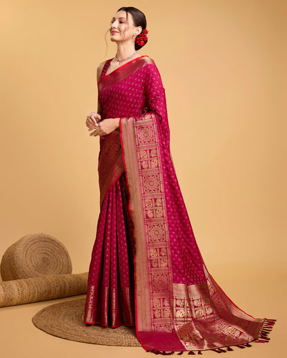 Vedant Vastram Soft Litchi Silk Banarasi Silk Saree - Rani