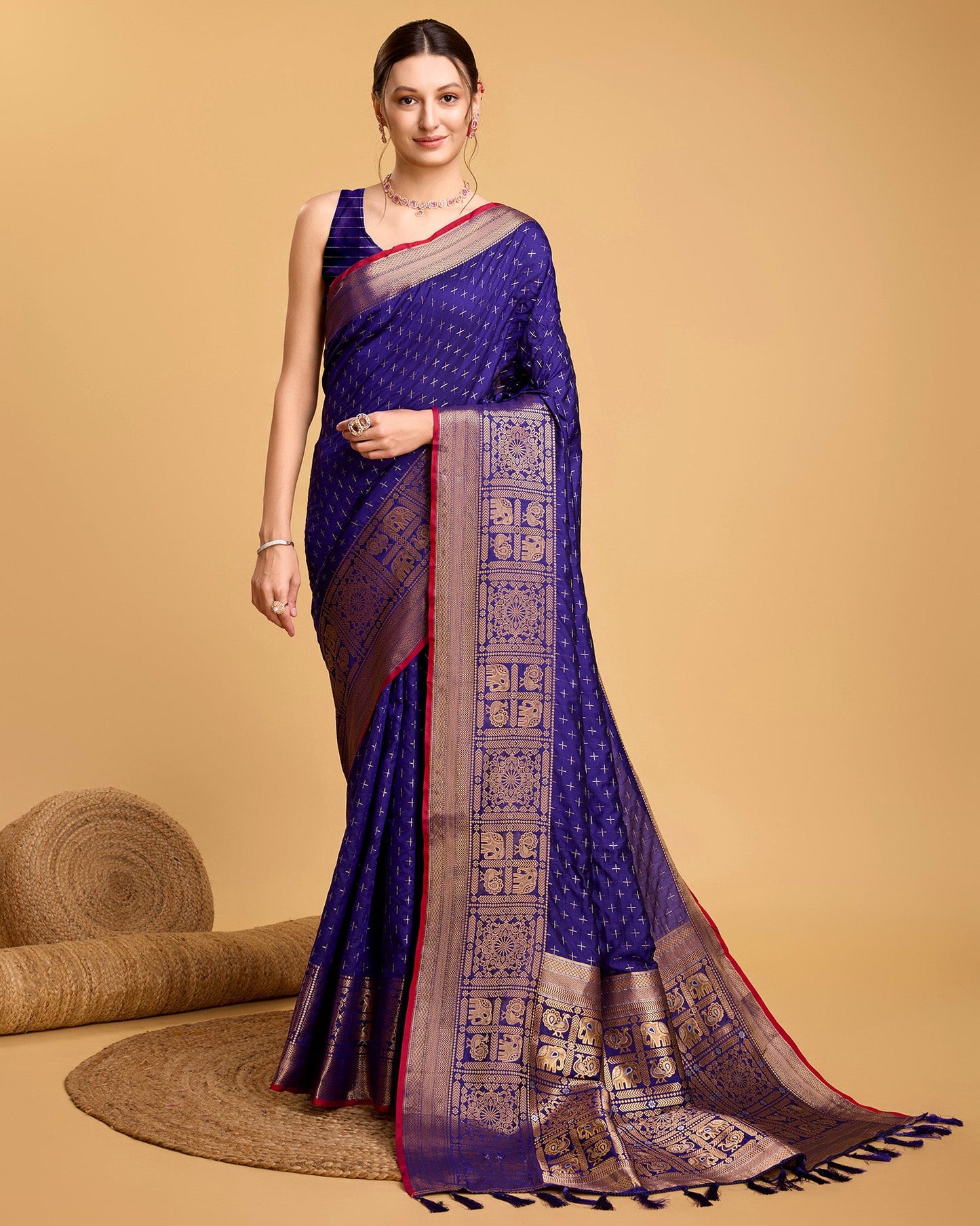 Vedant Vastram Soft Litchi Silk Banarasi Silk Saree - Violate