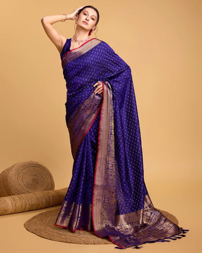Vedant Vastram Soft Litchi Silk Banarasi Silk Saree - Violate