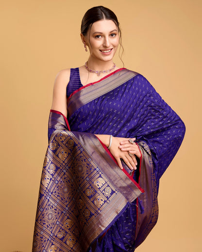Vedant Vastram Soft Litchi Silk Banarasi Silk Saree - Violate