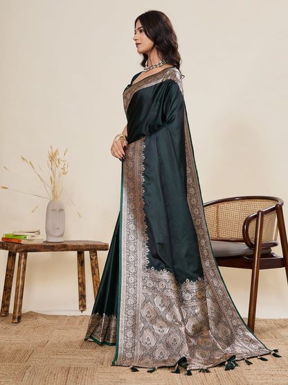 Vedant Vastram Soft Litchi Silk Banarasi Silk Jacquard Saree - Green