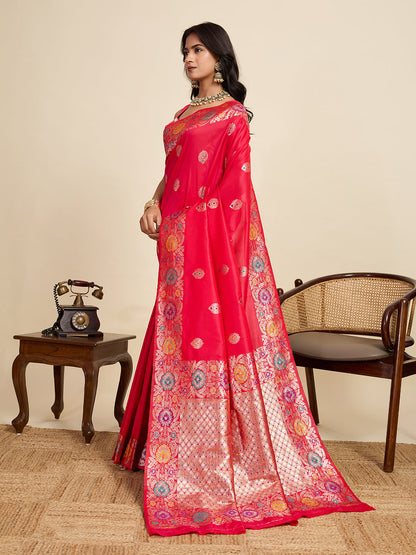 Vedant Vastram Soft Litchi Silk Banarasi Silk Jacquard Saree - Pink