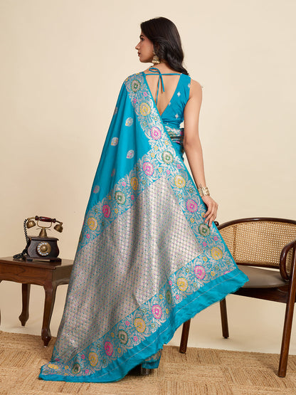 Vedant Vastram Soft Litchi Silk Banarasi Silk Jacquard Saree - Rama