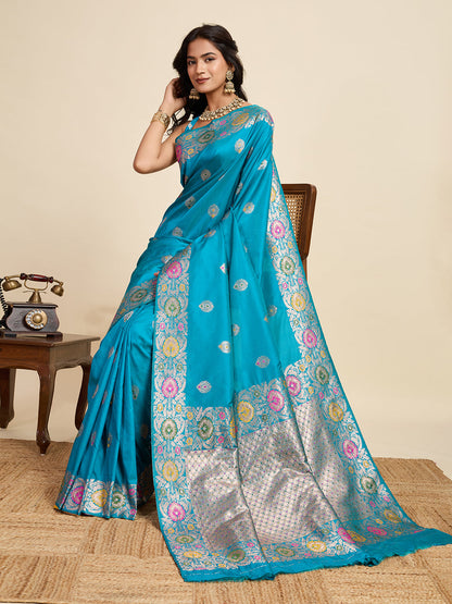 Vedant Vastram Soft Litchi Silk Banarasi Silk Jacquard Saree - Rama