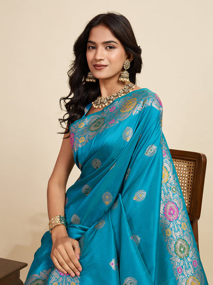 Vedant Vastram Soft Litchi Silk Banarasi Silk Jacquard Saree - Rama