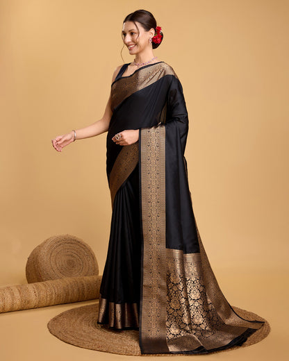 Vedant Vastram Soft Litchi Silk Banarasi Silk Saree - Black