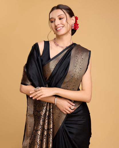 Vedant Vastram Soft Litchi Silk Banarasi Silk Saree - Black