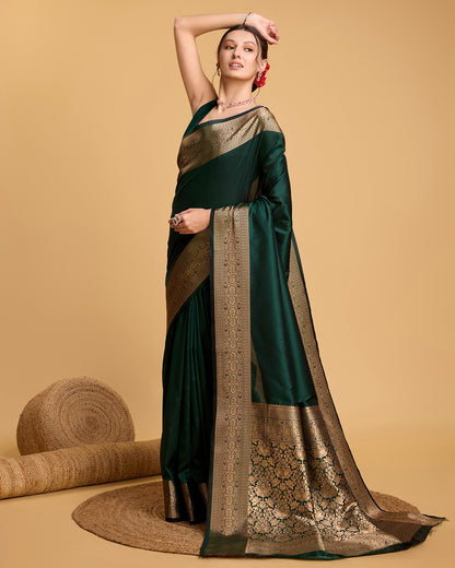 Vedant Vastram Soft Litchi Silk Banarasi Silk Saree - Green
