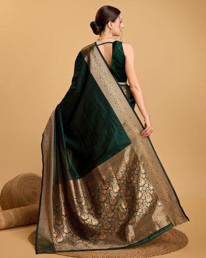 Vedant Vastram Soft Litchi Silk Banarasi Silk Saree - Green
