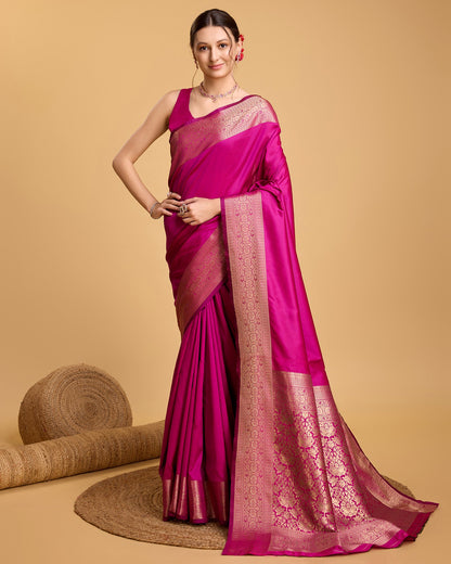 Vedant Vastram Soft Litchi Silk Banarasi Silk Saree - Magenta