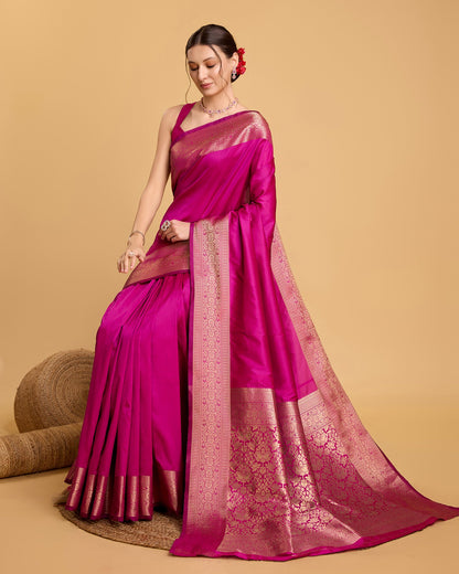 Vedant Vastram Soft Litchi Silk Banarasi Silk Saree - Magenta