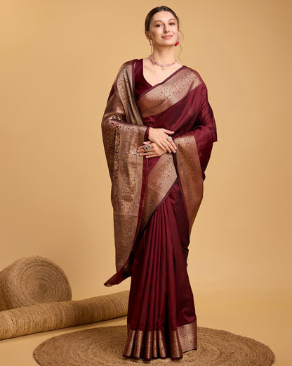 Vedant Vastram Soft Litchi Silk Banarasi Silk Saree - Maroon