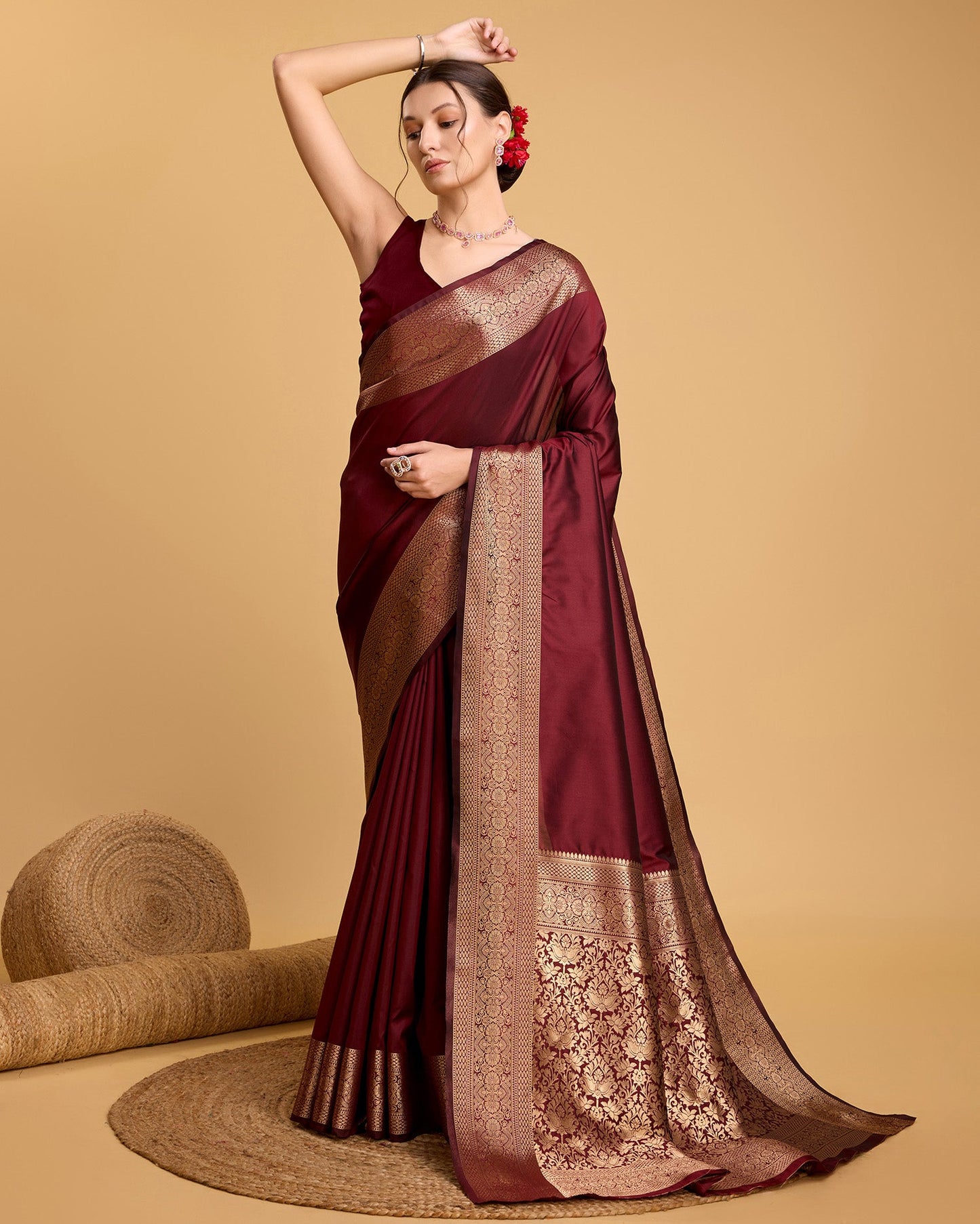 Vedant Vastram Soft Litchi Silk Banarasi Silk Saree - Maroon