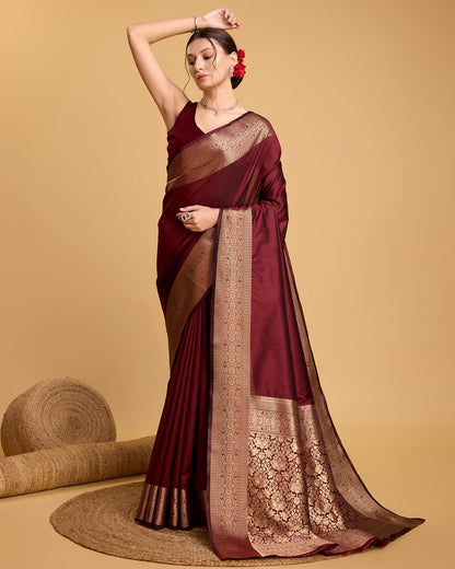 Vedant Vastram Soft Litchi Silk Banarasi Silk Saree - Maroon