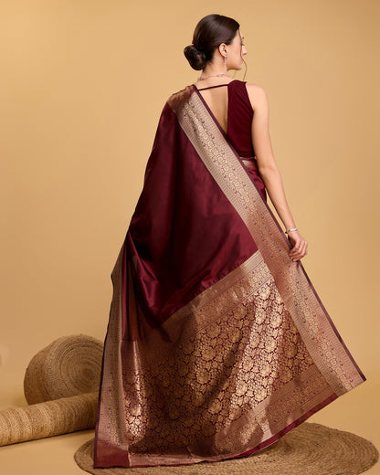 Vedant Vastram Soft Litchi Silk Banarasi Silk Saree - Maroon