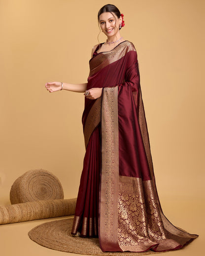 Vedant Vastram Soft Litchi Silk Banarasi Silk Saree - Maroon