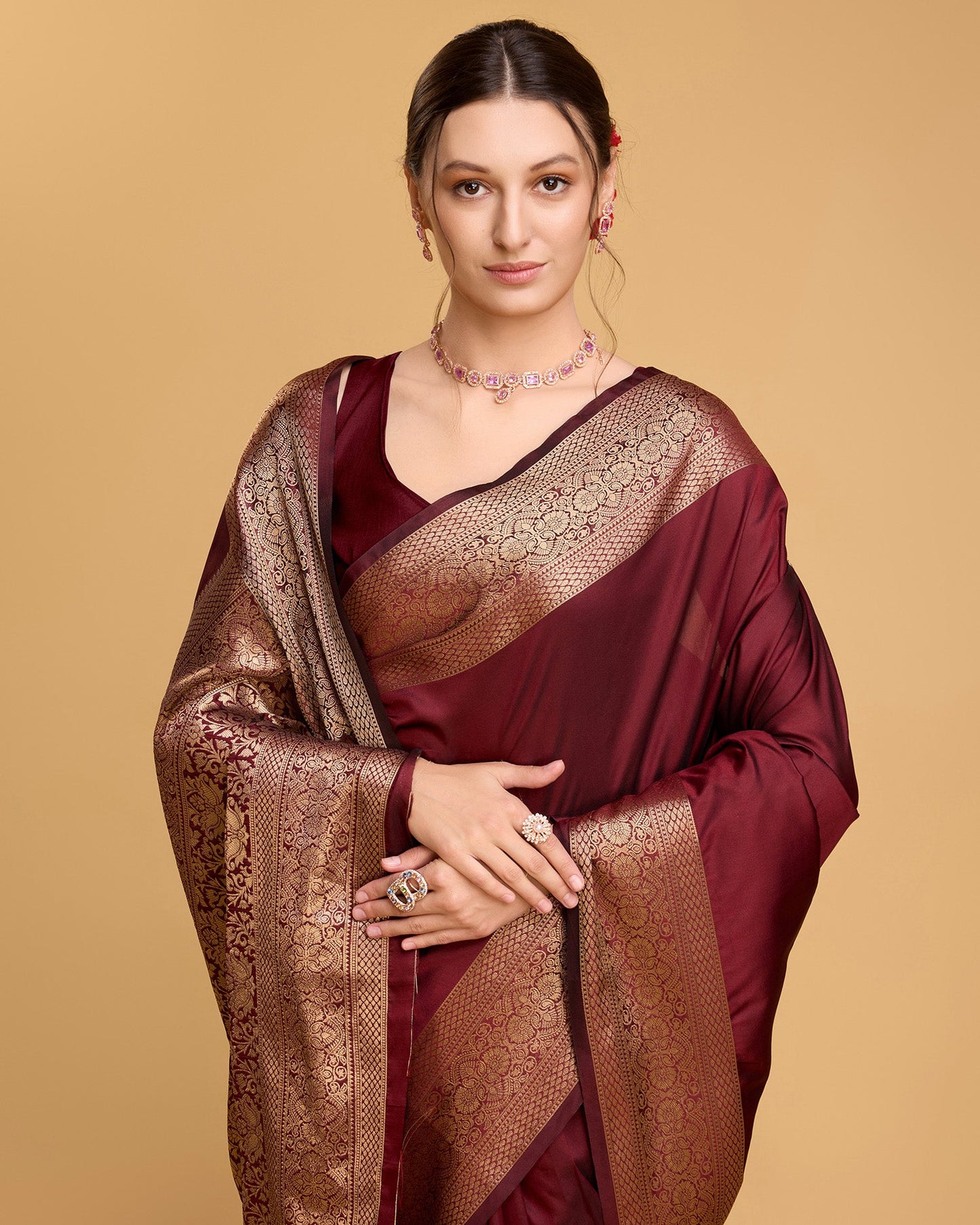 Vedant Vastram Soft Litchi Silk Banarasi Silk Saree - Maroon