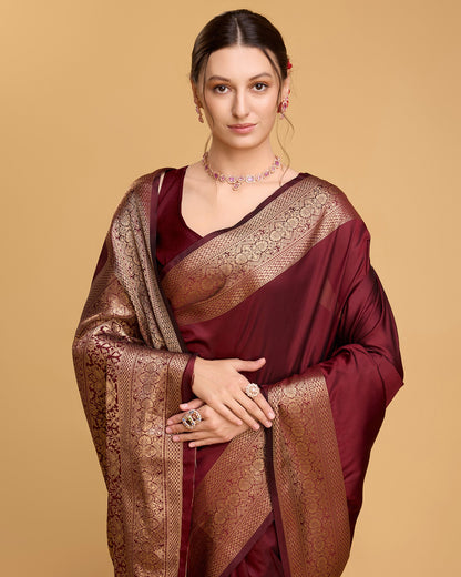 Vedant Vastram Soft Litchi Silk Banarasi Silk Saree - Maroon