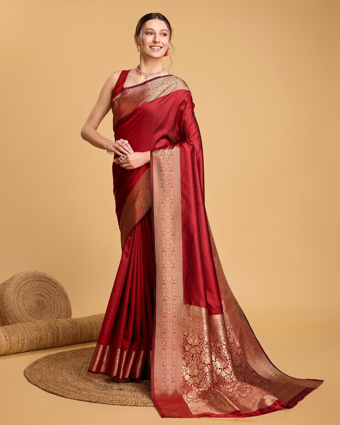 Vedant Vastram Soft Litchi Silk Banarasi Silk Saree - Red