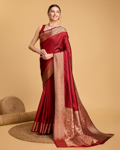Vedant Vastram Soft Litchi Silk Banarasi Silk Saree - Red