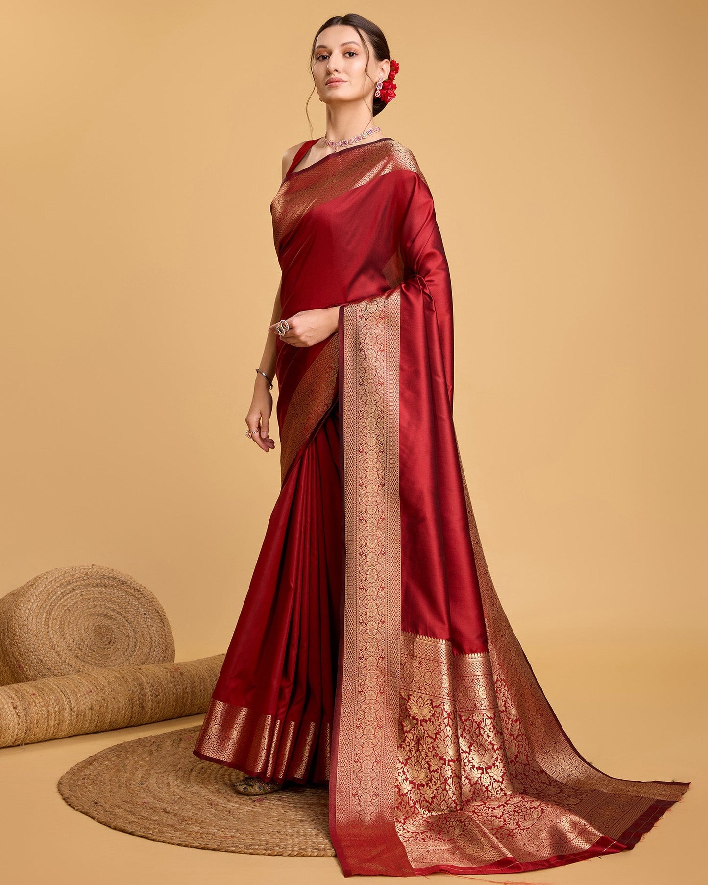 Vedant Vastram Soft Litchi Silk Banarasi Silk Saree - Red