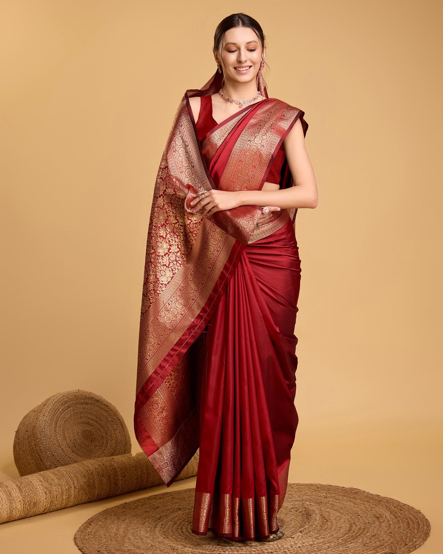 Vedant Vastram Soft Litchi Silk Banarasi Silk Saree - Red
